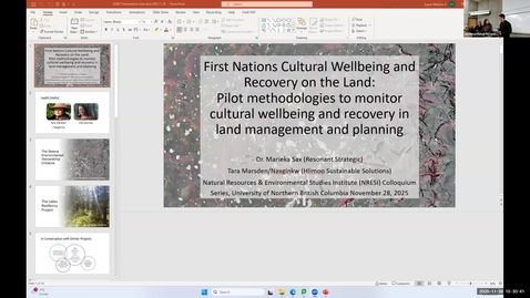 Thumbnail for Marieka Sax, &amp; Tara Marsden - First Nations Cultural Wellbeing and Recovery on the Land - NRESi Colloquium Friday 28 Nov, 2025