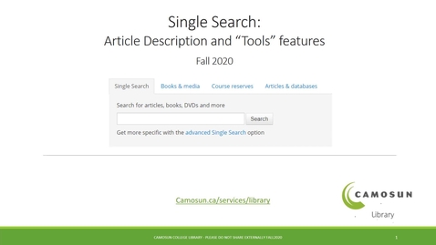 Thumbnail for Single Search Article Description and Tools Fall2020