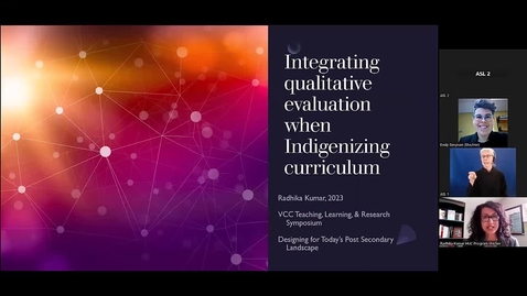 Thumbnail for Integrating Qualitative Evaluation when Indigenizing Curriculum (VCC TLR Symposium 2023 - Day 2, #6)