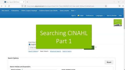 Thumbnail for CINAHL Tutorial Part 1