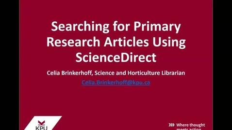 Thumbnail for Searching for Primary Research Articles using ScienceDirect