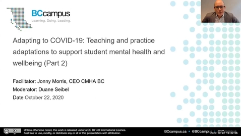 Thumbnail for Adapting to COVID-19: Continuing the Discussion on Teaching and Practice Adaptations to Support Student Mental Health and Well-Being (Oct 22, 2020)