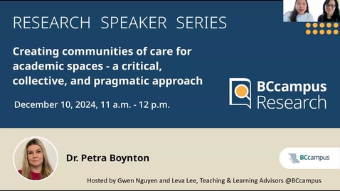 Thumbnail for Research Speaker Series: Creating communities of care for all who work or study in academia – A critical, collective, and pragmatic approach