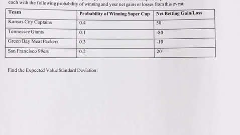 Thumbnail for Question 2.2 Expected Value Standard Deviation
