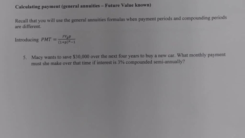 Thumbnail for MATH150 6 - 2 General Annuities PMT and N (qs 5 to 8)