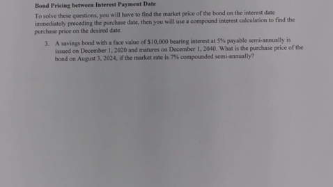 Thumbnail for MATH150 10 - 2 Bond pricing between interest payment dates (q3)