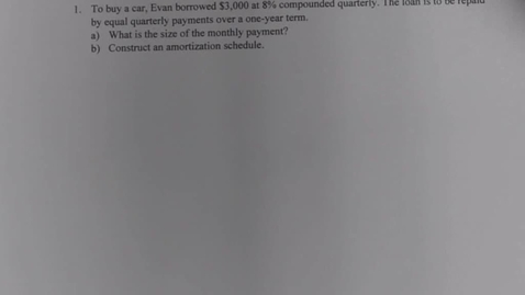 Thumbnail for MATH150 9 - 1 Loan Repayment (Amortization) schedules (qs 1 and 2)
