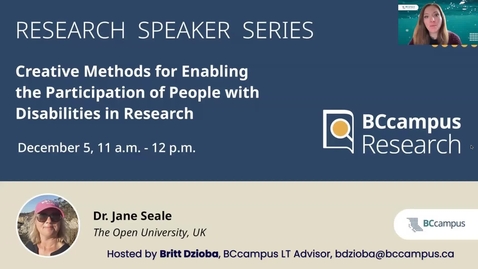 Thumbnail for Research Speaker Series – Creative methods for enabling the participation of people with disabilities in research (Dec. 5, 2023)