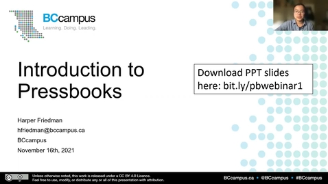 Thumbnail for OER Production Series: Introduction to Pressbooks (Nov. 16, 2021)